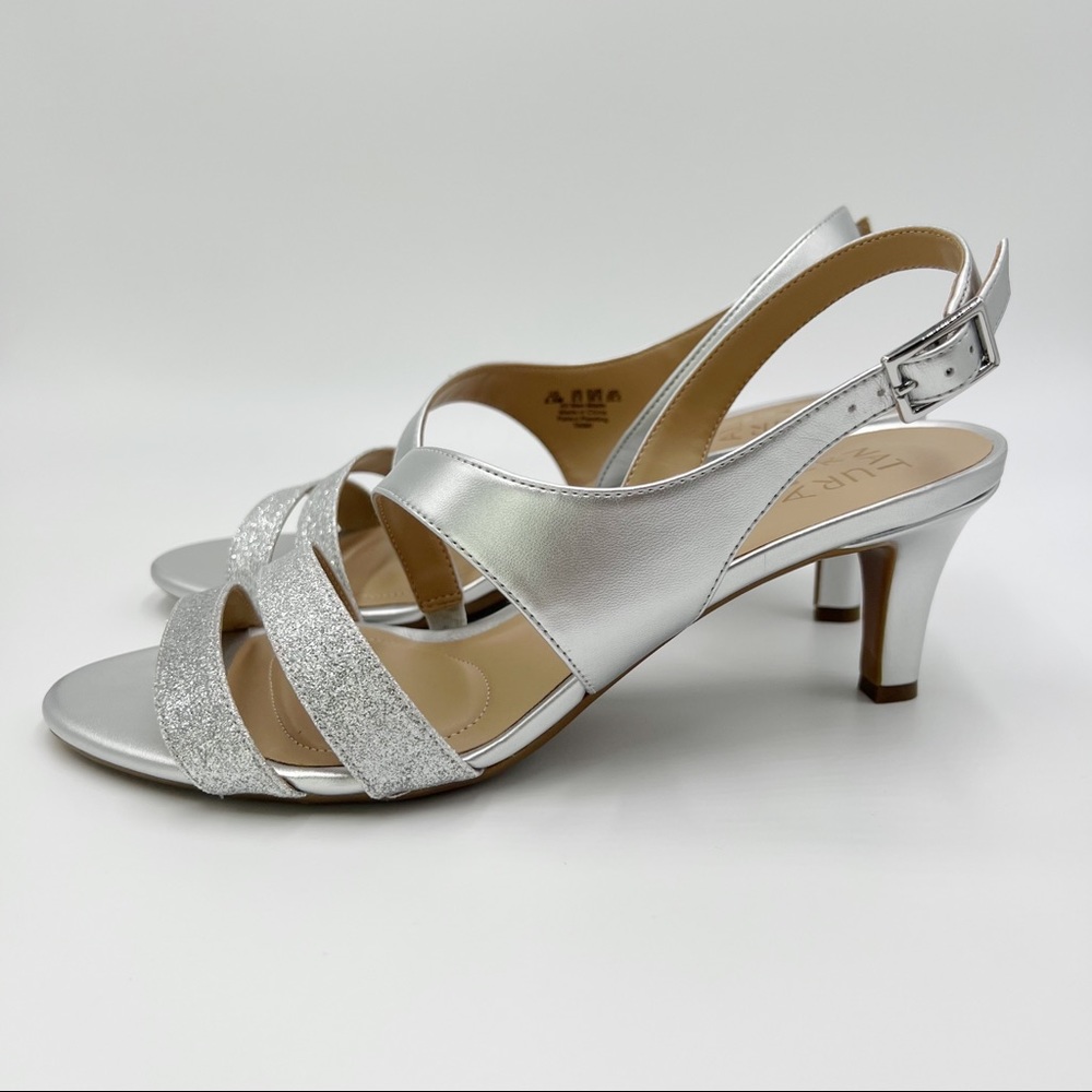 Naturalizer Women's Silver Metallic Glitter Taimi Strappy Dress Sandal Heels 8.5 - Picture 6 of 14